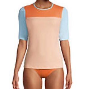 Lands’ End Petite Colorblock Rash Guard Swim Top